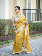Premium Designer Saree | Soft Tebby Silk with Sequins & Cording Embroidery Work