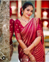 AAB (Pink) Soft Lichi Silk Saree with Rich Jacquard Border & Pallu | Wedding & Party Wear | Contrast Blouse Included