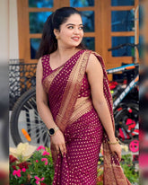 AAB (Purple Butti) Soft Lichi Silk Saree with Jacquard Border & Rich Pallu | Wedding & Party Wear | Contrast Blouse Included