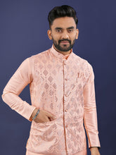 Heavy Embroidery Silk Koti-Kurta Set for Men | Sequence Work Jacket with Kurta Pajama | Festive & Wedding Wear