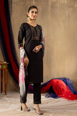 Elegant Roman Silk Straight Kurti Pant Dupatta Set