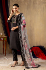 Elegant Roman Silk Straight Kurti Pant Dupatta Set