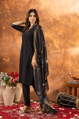 Elegant Roman Silk V-Neak Hend Work Suit Set with Digital Print Muslin Dupatta for Women & Girls