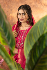 Elegant Marina Silk U-Neak Hend Work Suit Set with Viscose mina work Dupatta for Women & Girls