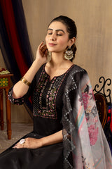 Elegant Roman Silk Straight Kurti Pant Dupatta Set