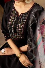 Elegant Roman Silk Straight Kurti Pant Dupatta Set