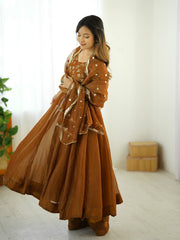 Fully Stitched Anarkali Suit Dark Red Color For Reception