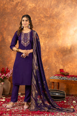 Elegant Marina Silk U-Neak Hend Work Suit Set with Viscose mina work Dupatta for Women & Girls