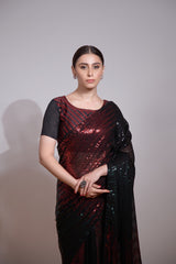 Ready to Wear Black Sequins Saree | scarlet Blue Mirage