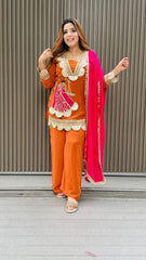 New Party Wear Look Top , Sarara With Dupatta - Pink, Purple, Orange, Black, Green, Red