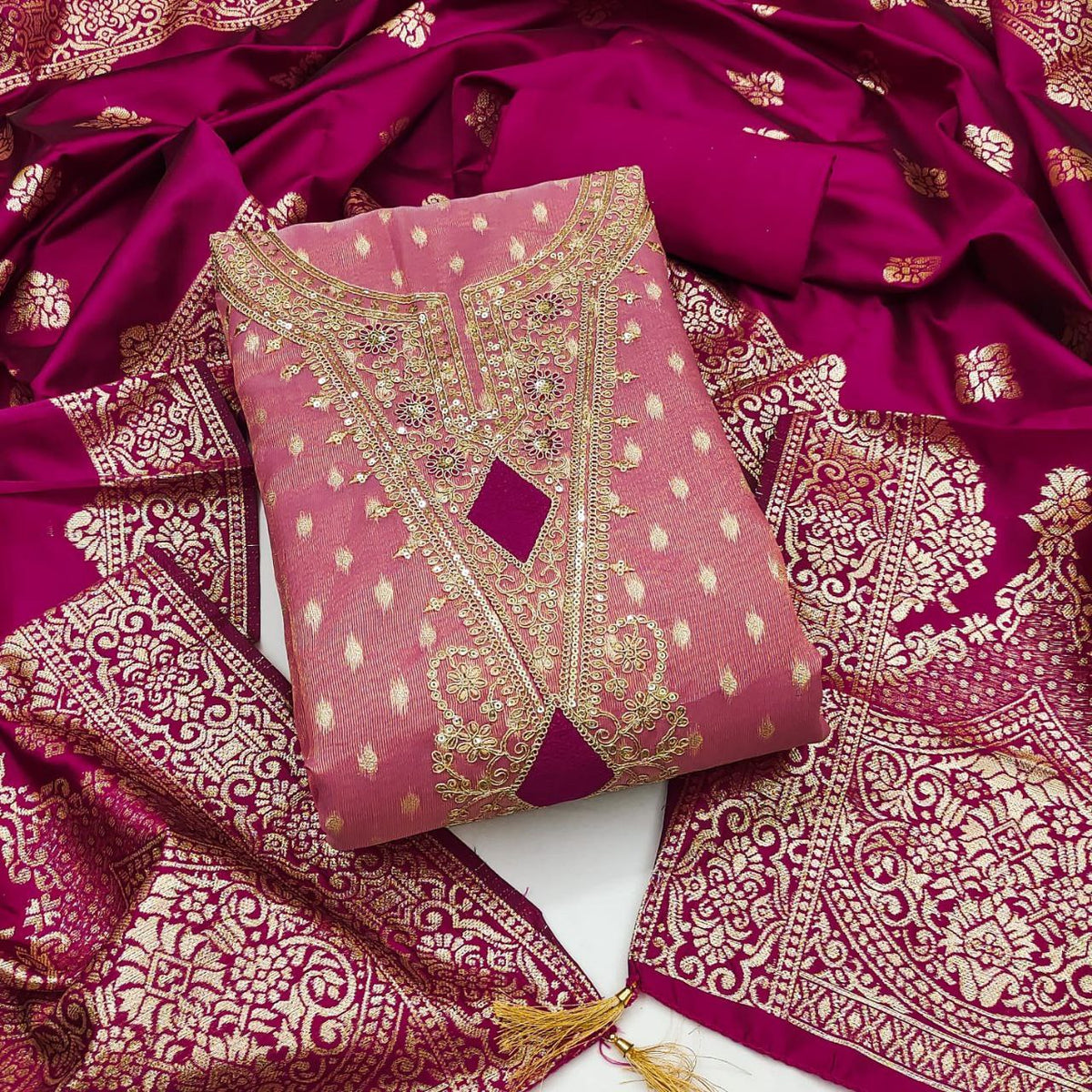 Women’s Embroidered Dress Material with Dupatta – Festive Wear