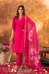 Elegant Roman Silk V-Neak Hend Work Suit Set with Digital Print Muslin Dupatta for Women & Girls