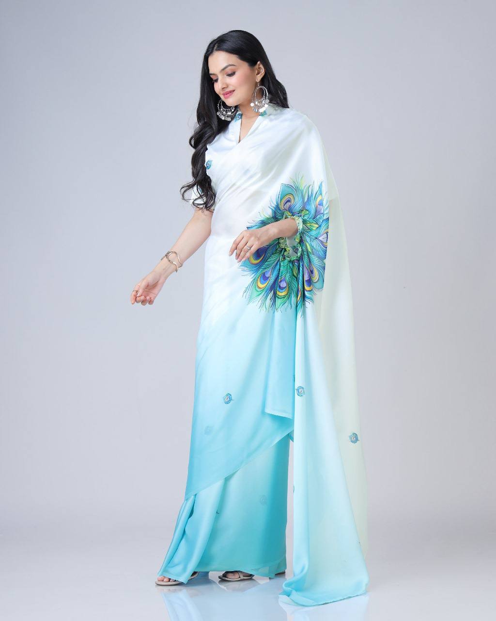Satin Silk Digital Printed Saree Morpankh