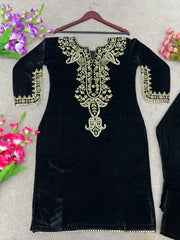 Black Velvet Embroidered Co-ord Set | Ethnic Party Wear Dress