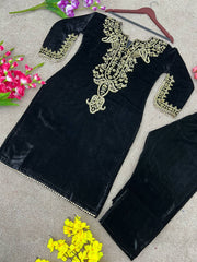 Black Velvet Embroidered Co-ord Set | Ethnic Party Wear Dress
