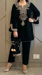 Black Velvet Embroidered Co-ord Set | Ethnic Party Wear Dress