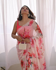 Floral Handwork Saree | Soft Tebby Silk with Katdana & Diamond Work | Satin Silk Blouse