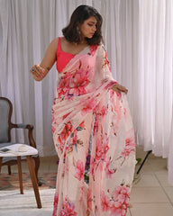 Floral Handwork Saree | Soft Tebby Silk with Katdana & Diamond Work | Satin Silk Blouse