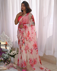 Floral Handwork Saree | Soft Tebby Silk with Katdana & Diamond Work | Satin Silk Blouse