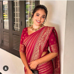 AAB (Pink) Soft Lichi Silk Saree with Rich Jacquard Border & Pallu | Wedding & Party Wear | Contrast Blouse Included