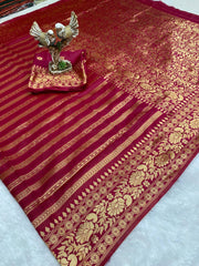 AAB (Pink) Soft Lichi Silk Saree with Rich Jacquard Border & Pallu | Wedding & Party Wear | Contrast Blouse Included