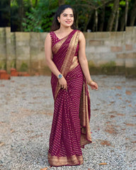 AAB (Purple Butti) Soft Lichi Silk Saree with Jacquard Border & Rich Pallu | Wedding & Party Wear | Contrast Blouse Included