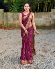 AAB (Purple Butti) Soft Lichi Silk Saree with Jacquard Border & Rich Pallu | Wedding & Party Wear | Contrast Blouse Included