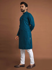 Cotton Straight Fit Men’s Kurta with Sequin & Embroidery | Wedding & Festive Wear | Manyawar