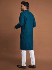 Cotton Straight Fit Men’s Kurta with Sequin & Embroidery | Wedding & Festive Wear | Manyawar