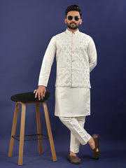 Heavy Embroidery Silk Koti-Kurta Set for Men | Sequence Work Jacket with Kurta Pajama | Festive & Wedding Wear