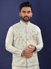Heavy Embroidery Silk Koti-Kurta Set for Men | Sequence Work Jacket with Kurta Pajama | Festive & Wedding Wear
