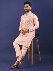 Heavy Embroidery Silk Koti-Kurta Set for Men | Sequence Work Jacket with Kurta Pajama | Festive & Wedding Wear