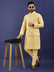 Heavy Embroidery Silk Koti-Kurta Set for Men | Sequence Work Jacket with Kurta Pajama | Festive & Wedding Wear