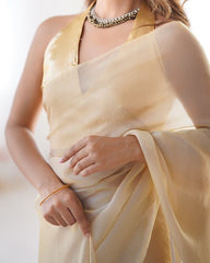 Saree | Space Silk with Original Jarkhan Diamond Work | Wedding & Party Wear